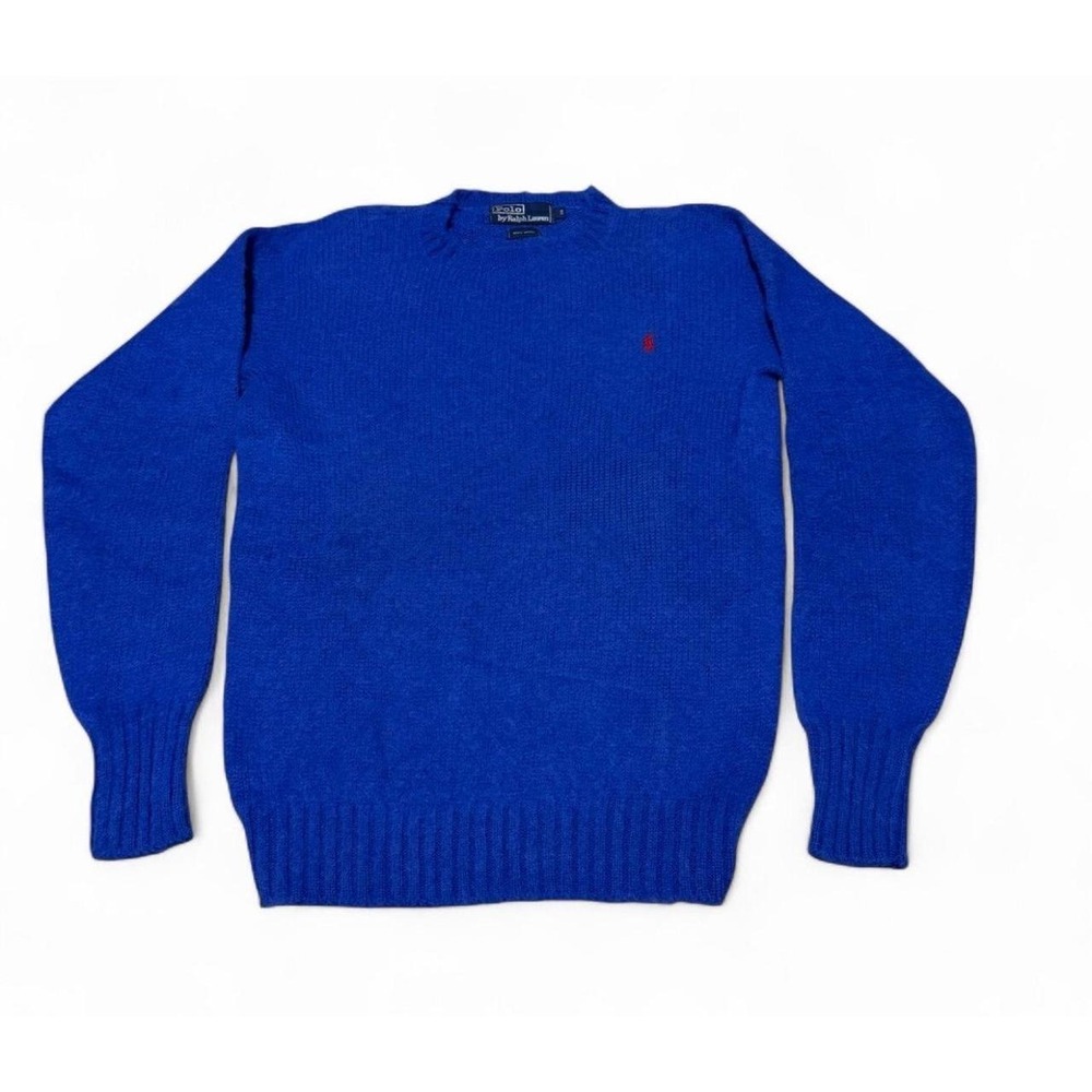 Vintage Polo Ralph Lauren 100% Wool Sweater Mens 38 Blue Red Pony Crewneck